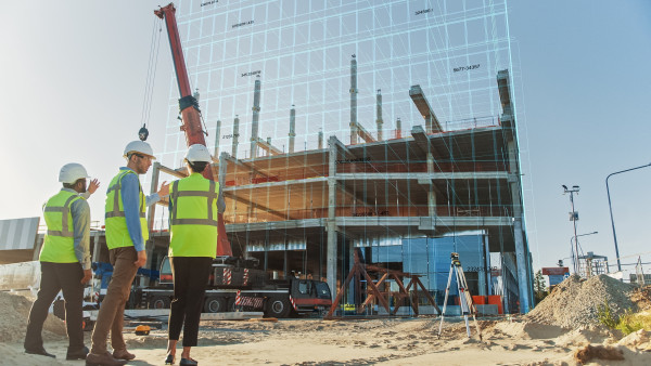 Engineers survey a construction project