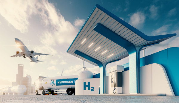 Artist's concept for hydrogen storage, fuel station and plane use.