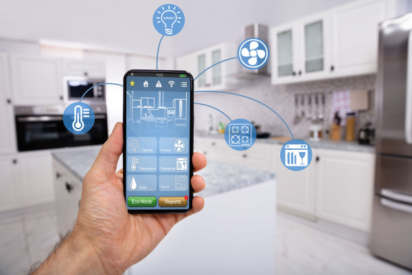 A graphic showing the many appliances that can be interacted with in a smart home system.