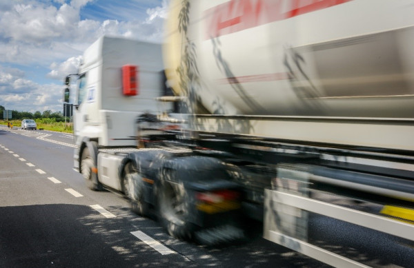 Truck in motion on a road