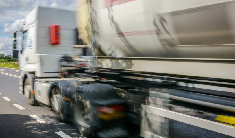 Truck driving on a road